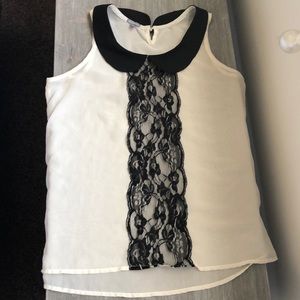 Black lace sheer white collard tunic